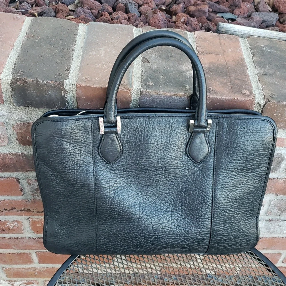 MCM Unisex Black Leather Messenger Laptop Bag Designer Convertible Professional